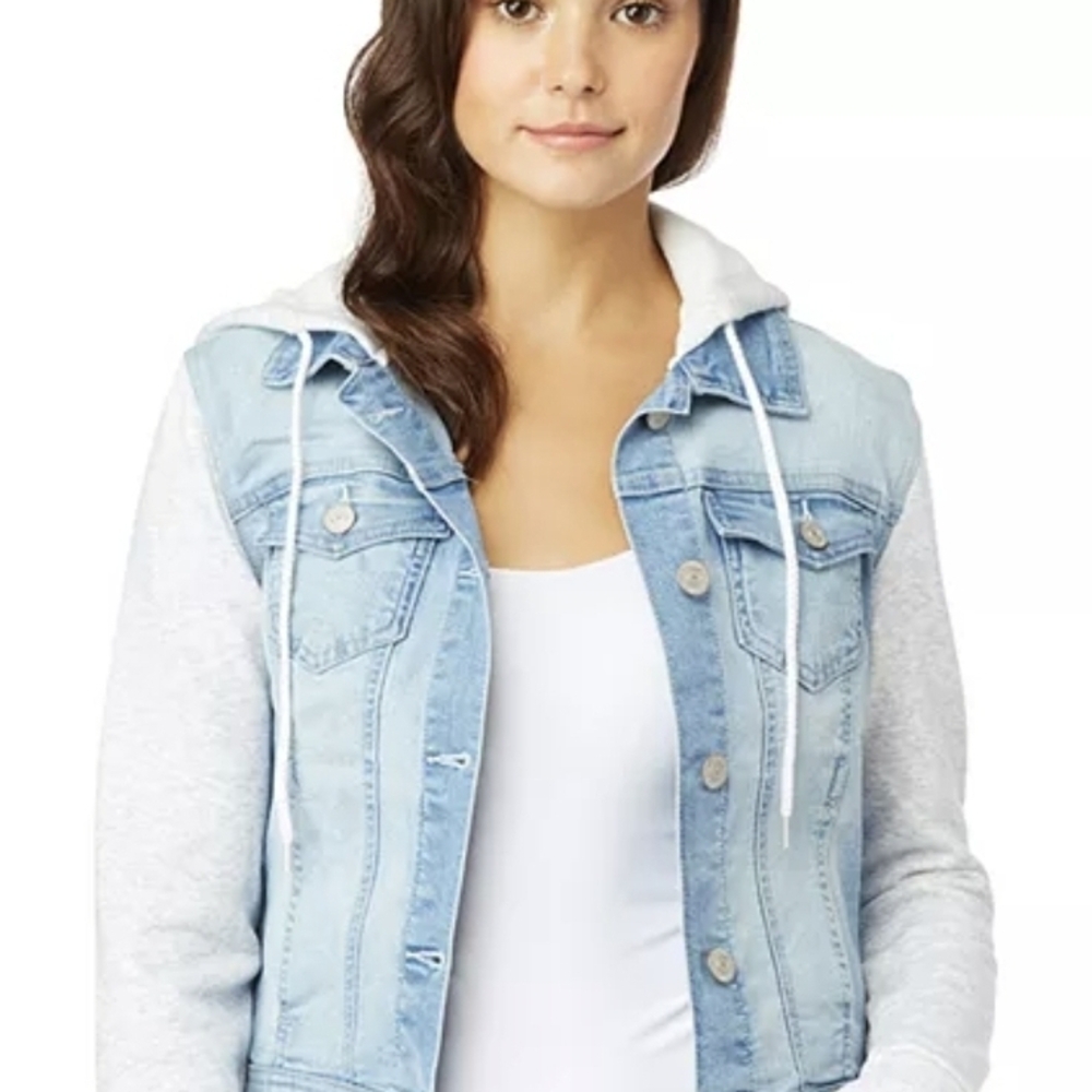 Denim and Gray Hoodie Jacket